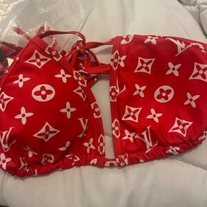 Red and white bikini